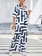 Gufrina Chic Women's Half Sleeve Shirt Collar Fort Open Top Co-Ords Set - Modern Geometric Print - Image 4